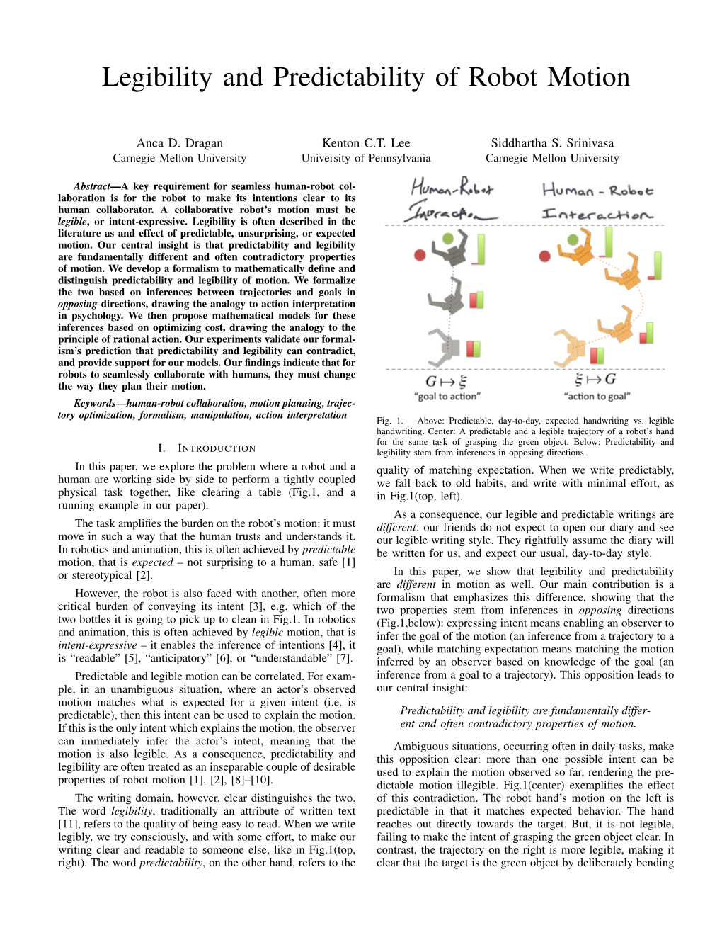 Legibility and Predictability of Robot Motion