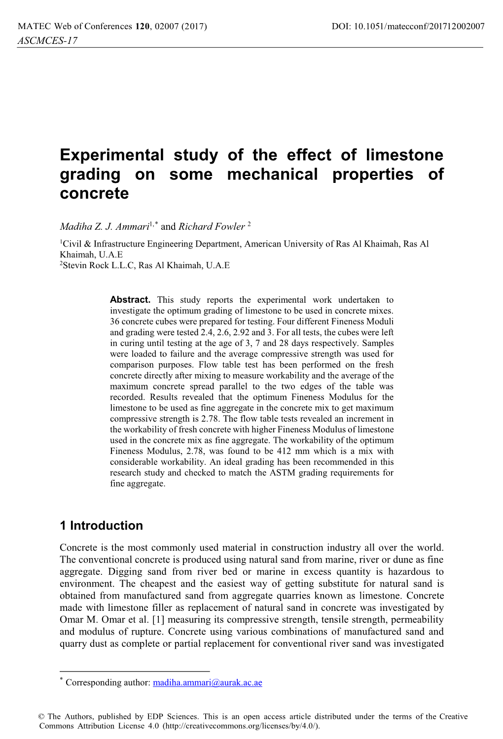 Experimental Study of the Effect of Limestone Grading on Some Mechanical Properties of Concrete