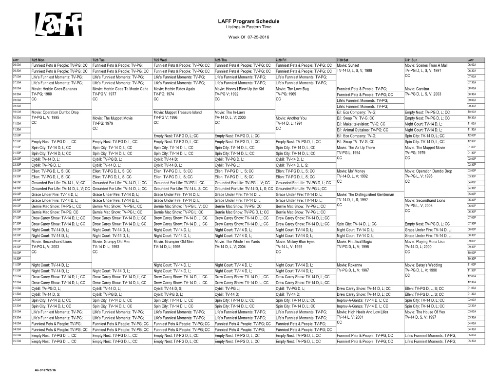 LAFF Program Schedule Listings in Eastern Time