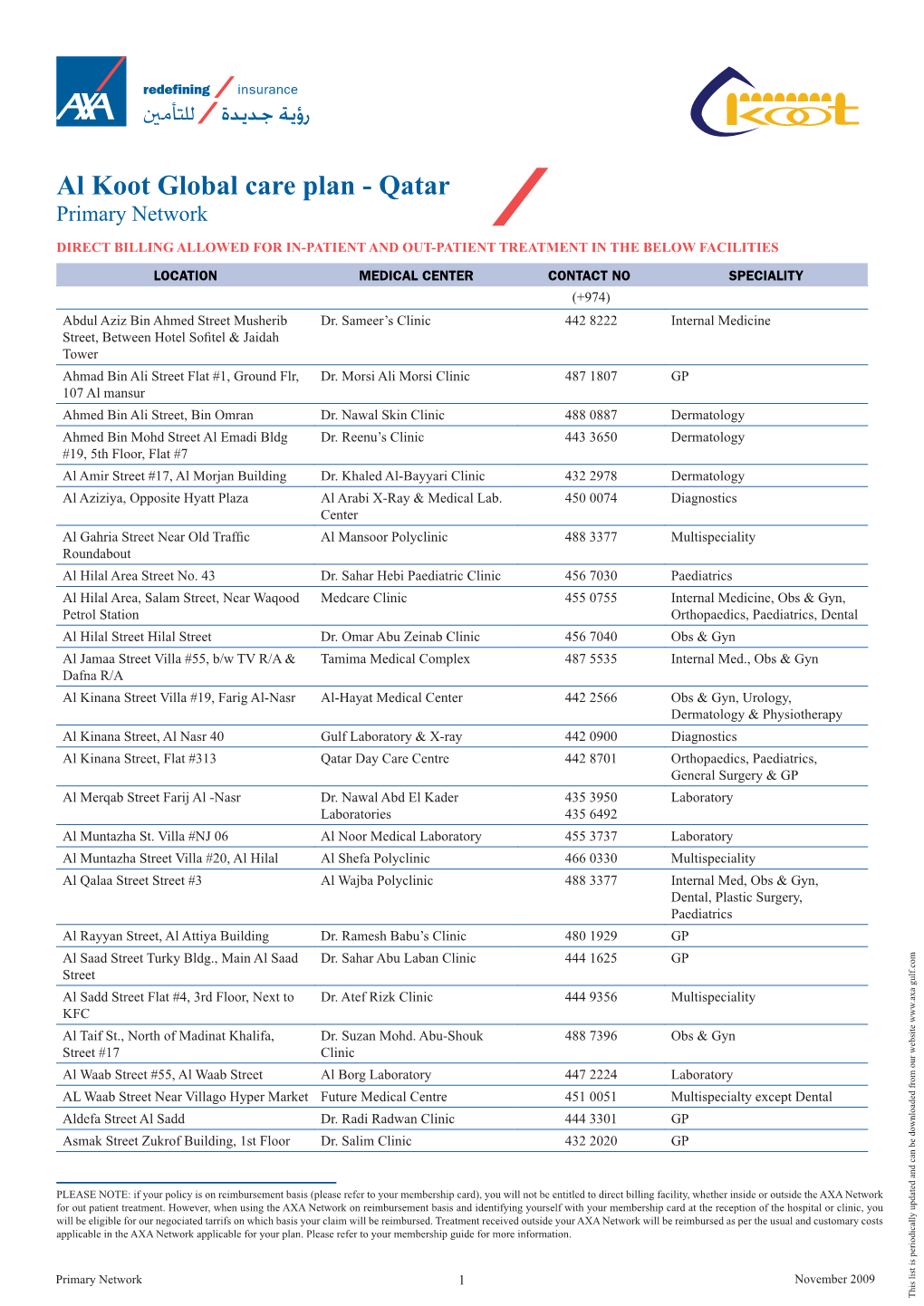 Primary Care Network Al Koot Global Care Nov '09.Indd