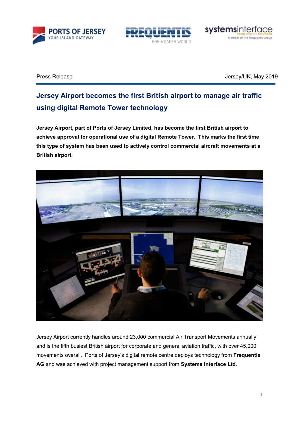Jersey Airport Becomes the First British Airport to Manage Air Traffic Using Digital Remote Tower Technology