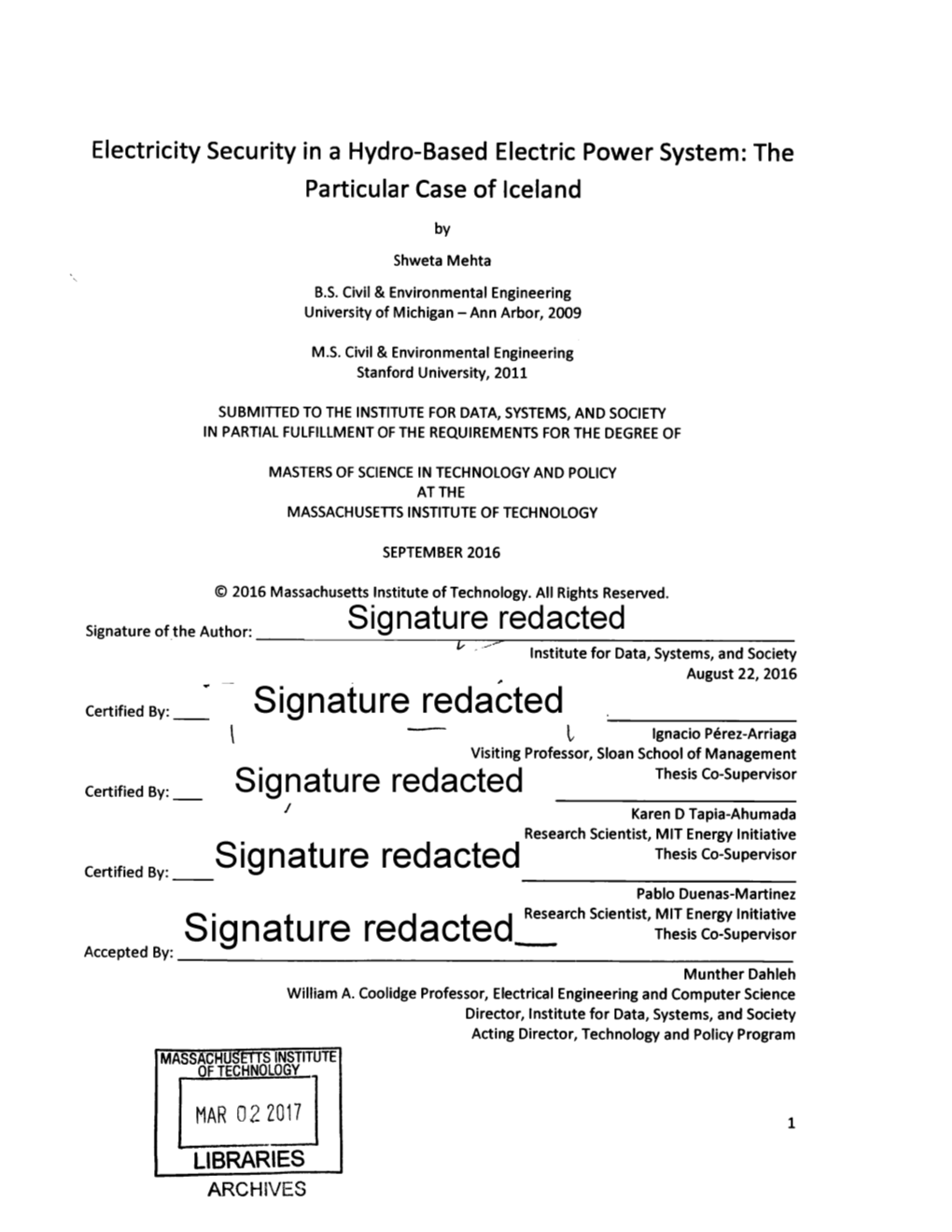 Signature Redacted Institute for Data, Systems, and Society August 22, 2016