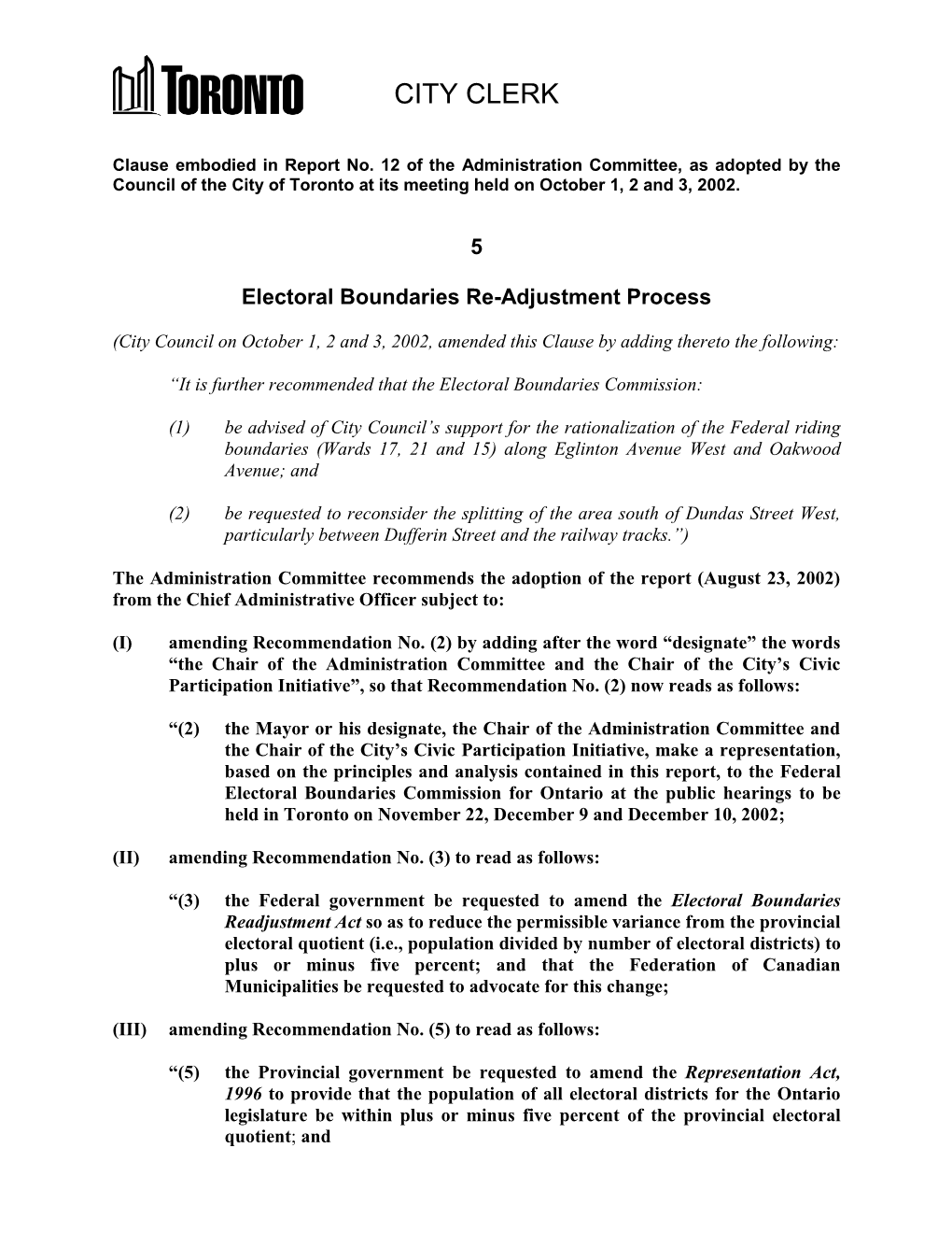 Electoral Boundaries Re-Adjustment Process