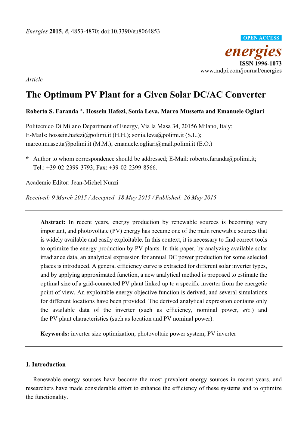 The Optimum PV Plant for a Given Solar DC/AC Converter
