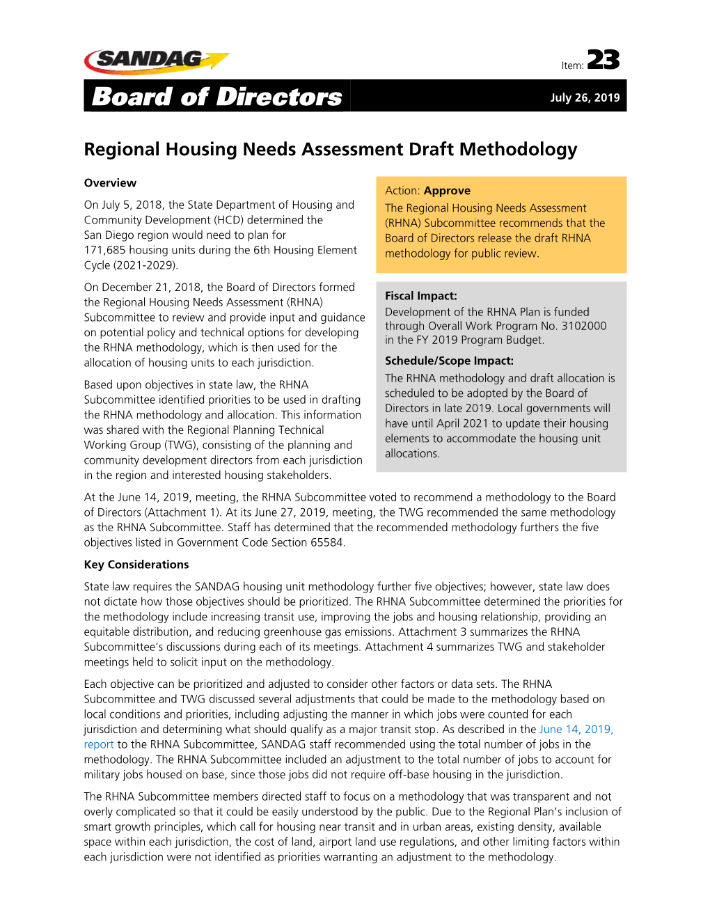 Regional Housing Needs Assessment Draft Methodology