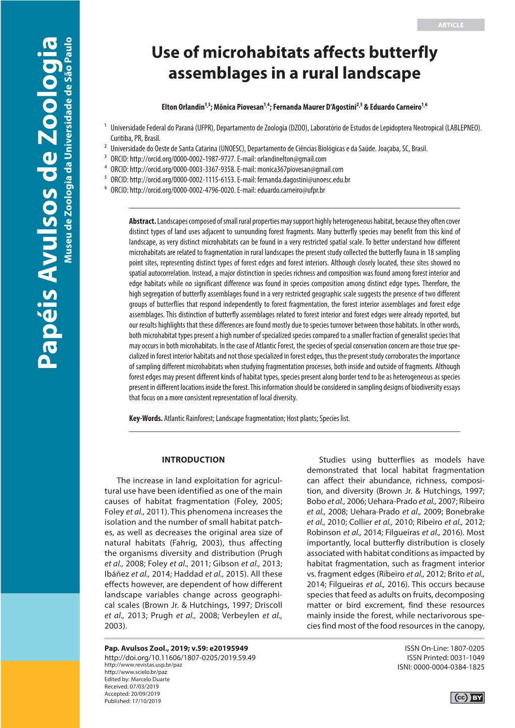 Use of Microhabitats Affects Butterfly Assemblages in a Rural Landscape