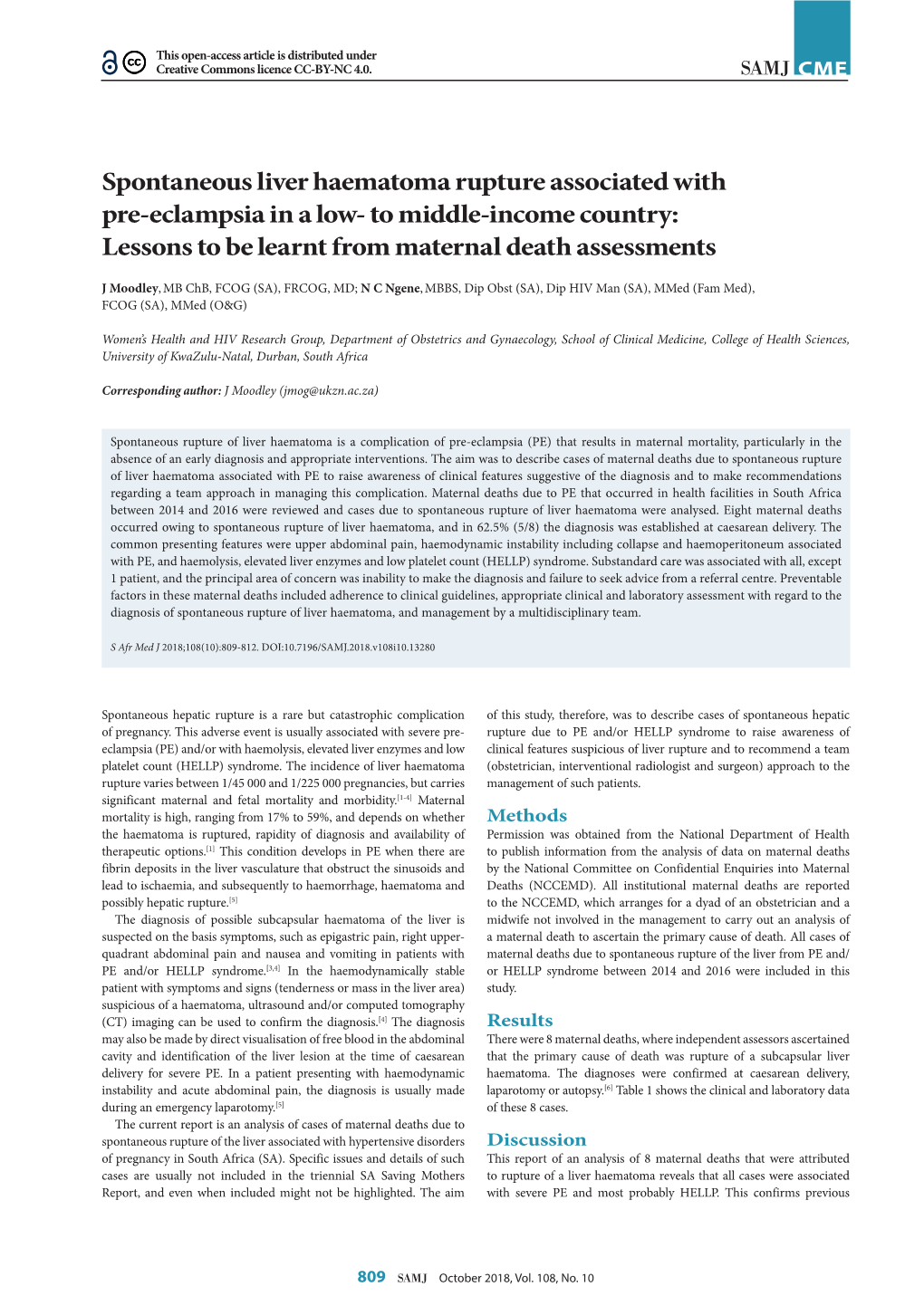 Spontaneous Liver Haematoma Rupture Associated with Pre-Eclampsia in a Low-To Middle-Income Country: Lessons to Be Learnt from Maternal Death Assessments