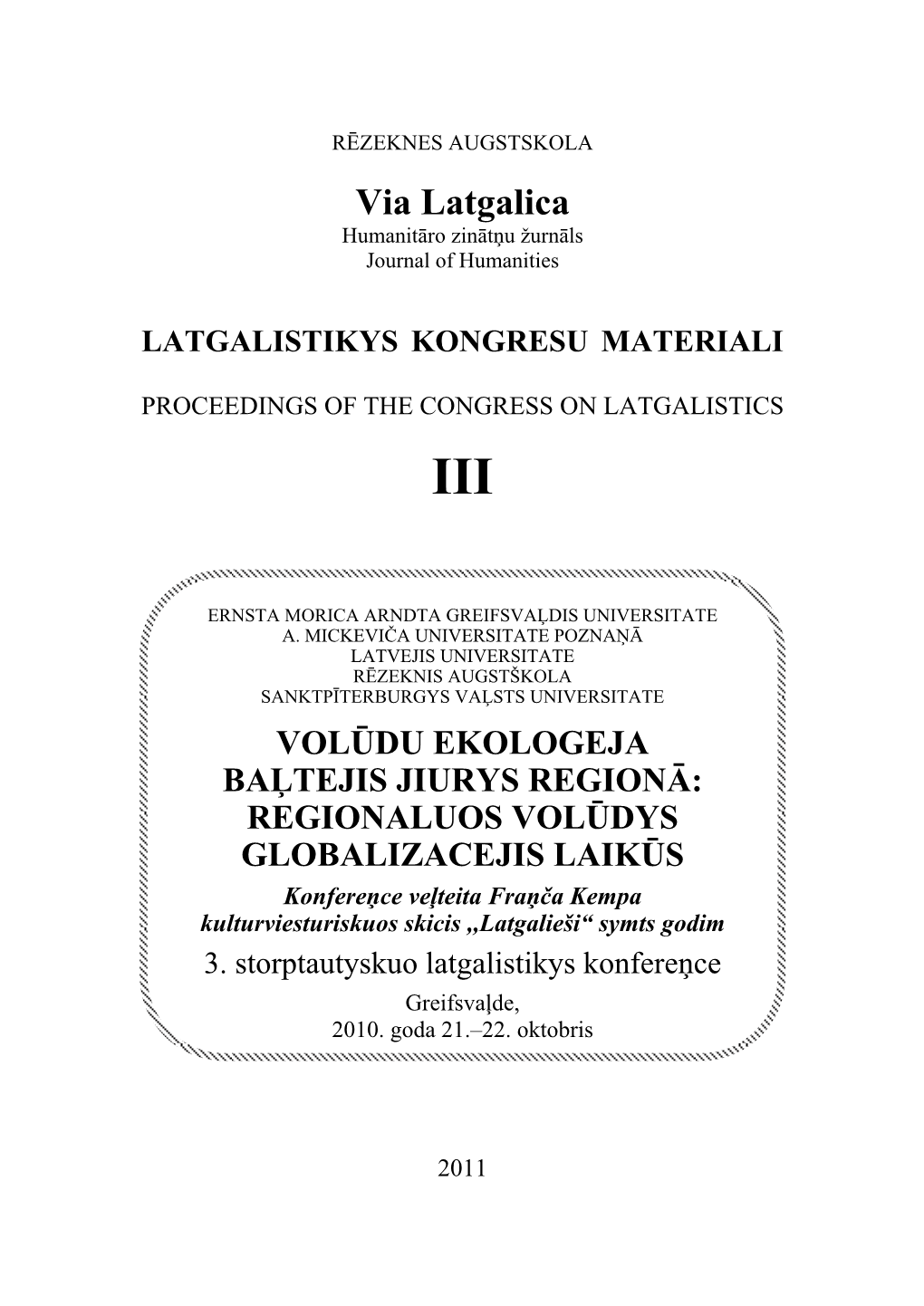 Via Latgalica Humanitāro Zinātņu Žurnāls Journal of Humanities