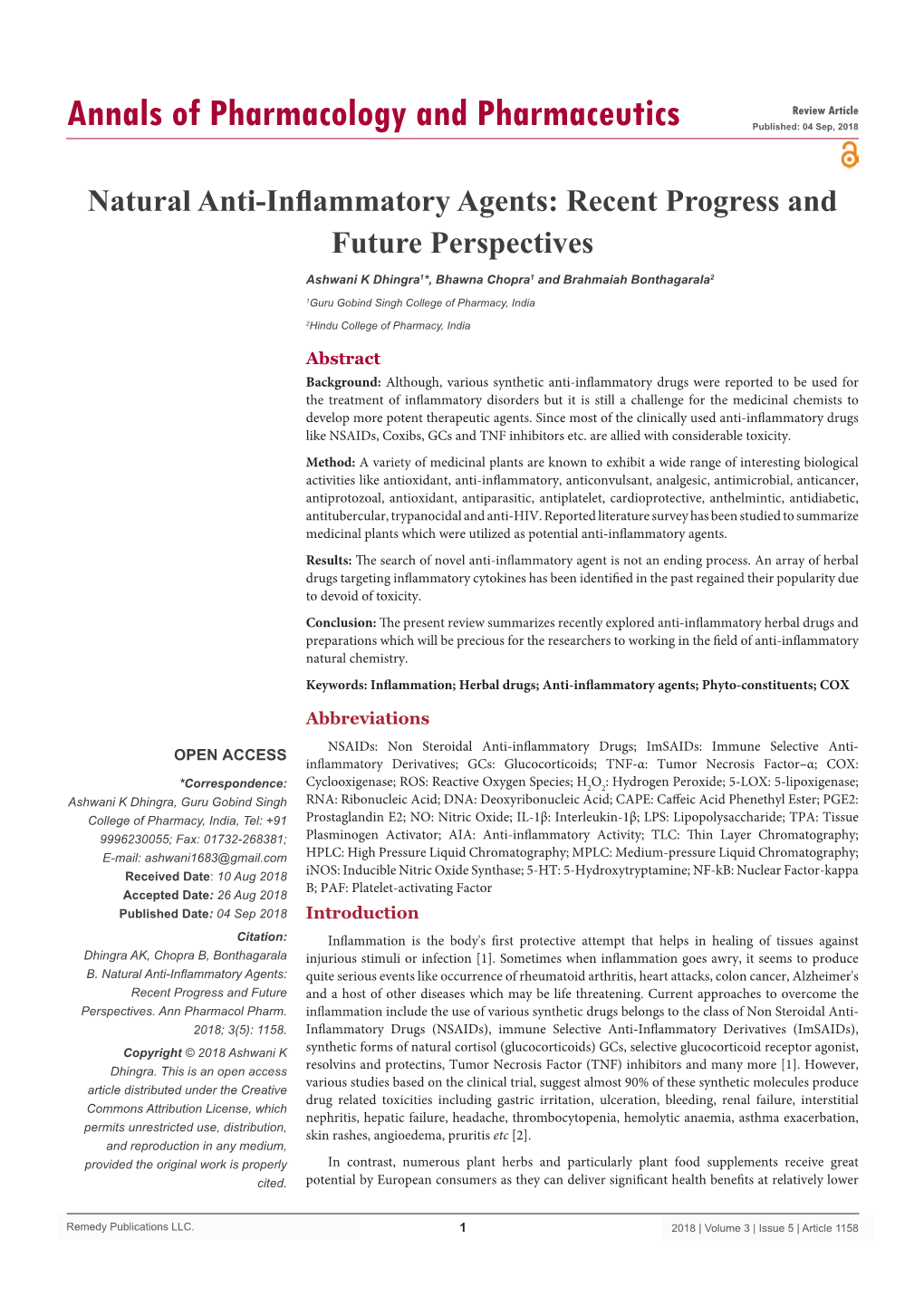 Natural Anti-Inflammatory Agents: Recent Progress and Future Perspectives