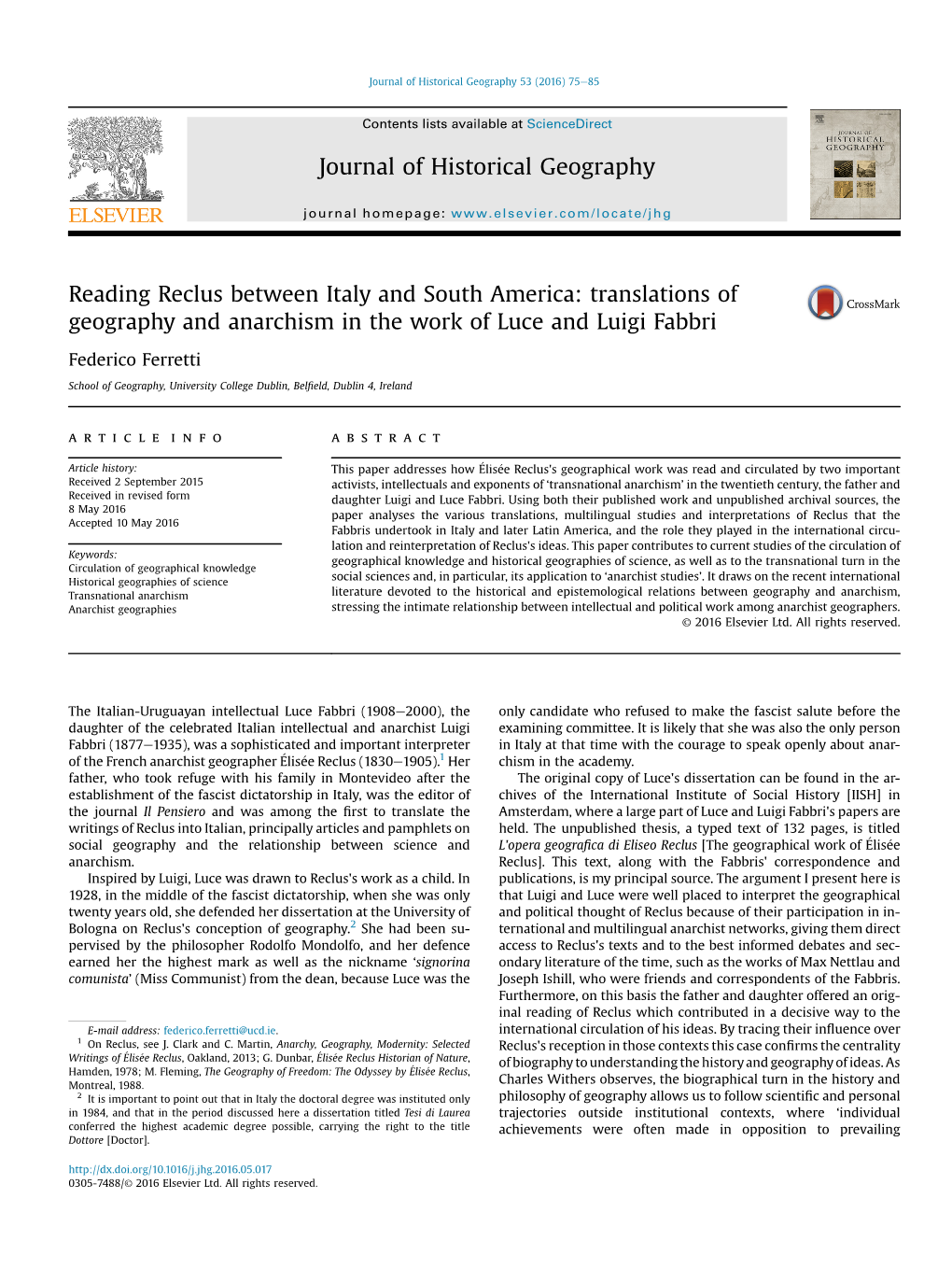 Translations of Geography and Anarchism in the Work of Luce and Luigi Fabbri