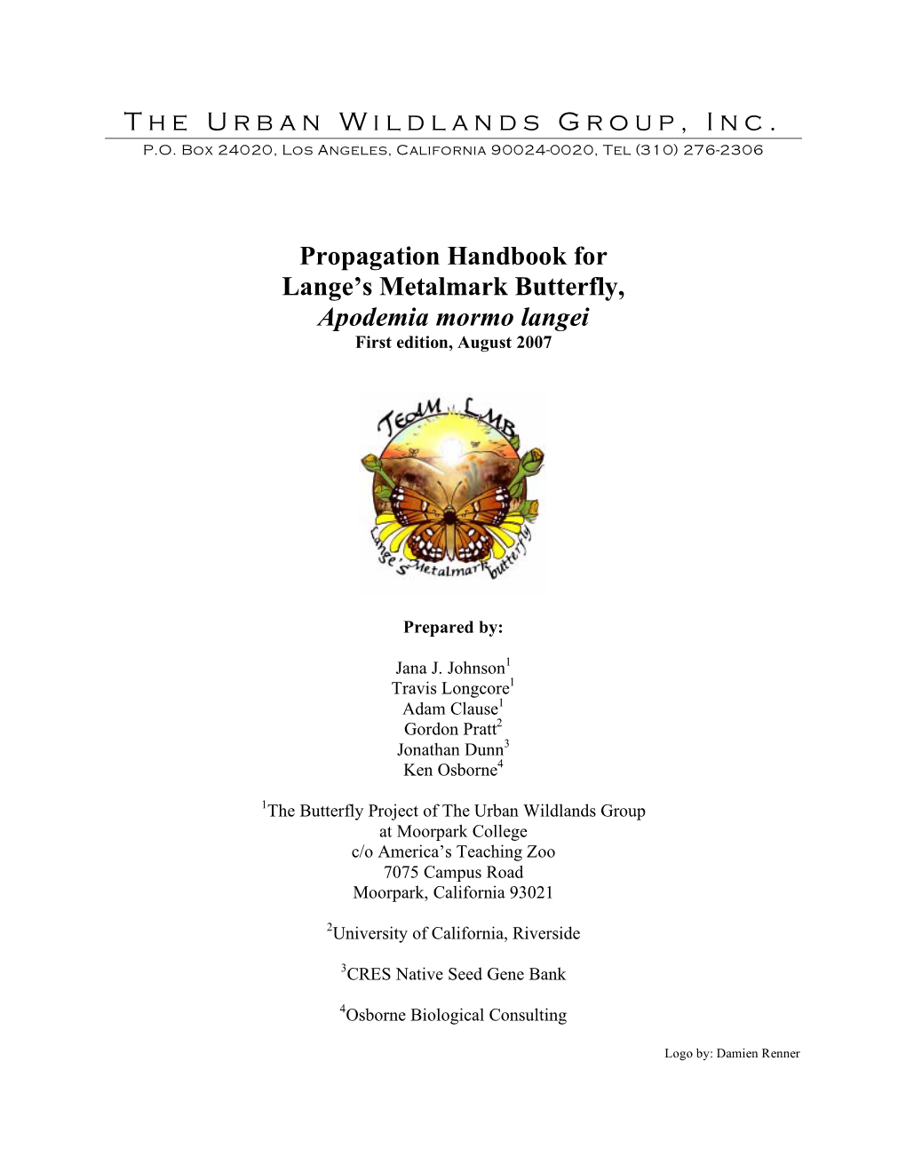 Propagation Handbook for Lange's Metalmark Butterfly, Apodemia Mormo Langei