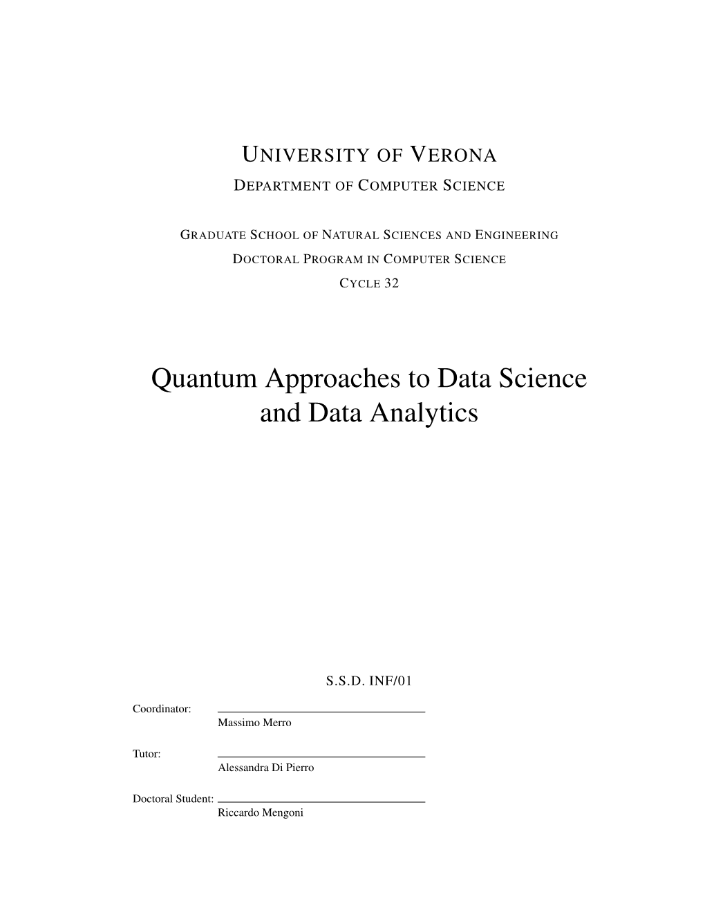 Quantum Approaches to Data Science and Data Analytics