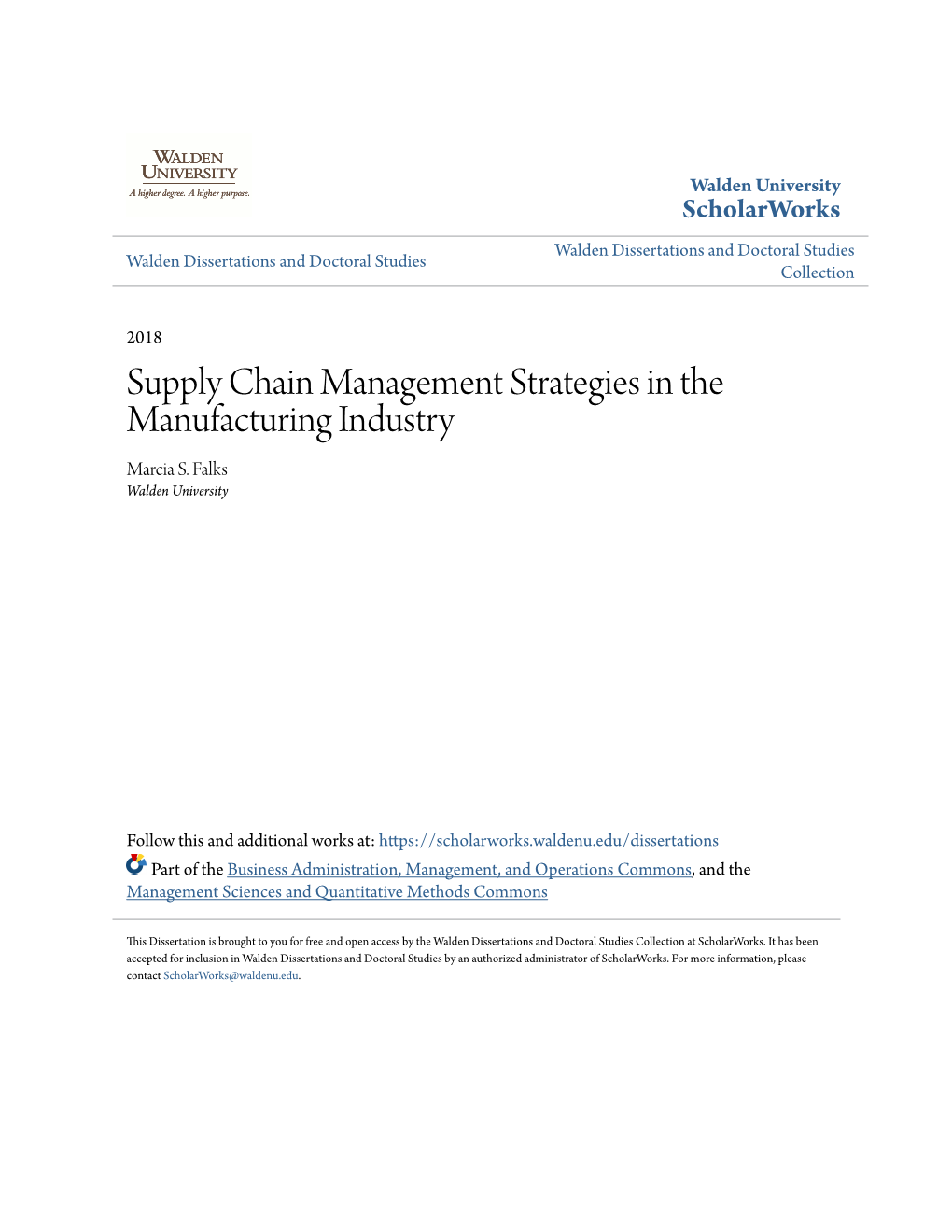 Supply Chain Management Strategies in the Manufacturing Industry Marcia S