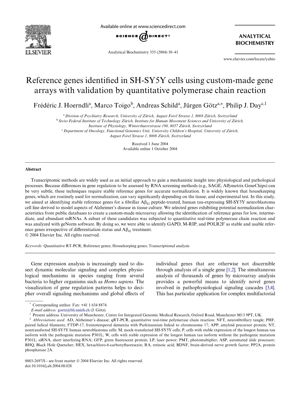 Reference Genes Identified in SH-SY5Y Cells Using Custom-Made Gene Arrays with Validation by Quantitative Polymerase Chain React