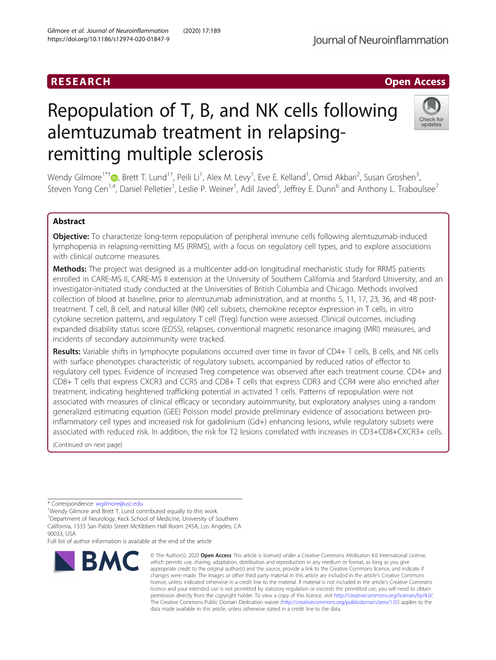 Repopulation of T, B, and NK Cells Following Alemtuzumab Treatment in Relapsing-Remitting Multiple Sclerosis
