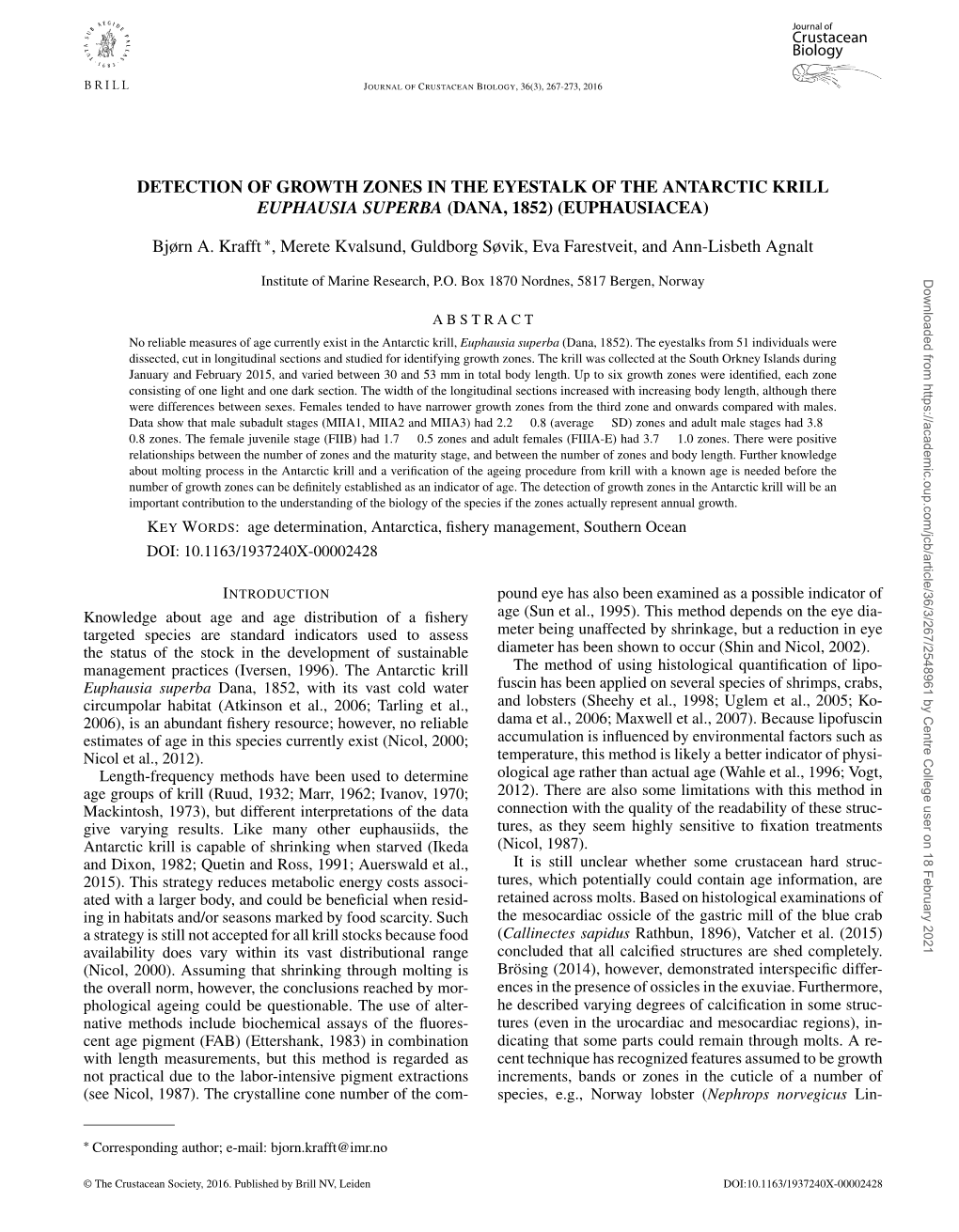 Detection of Growth Zones in the Eyestalk of the Antarctic Krill Euphausia Superba (Dana, 1852) (Euphausiacea)