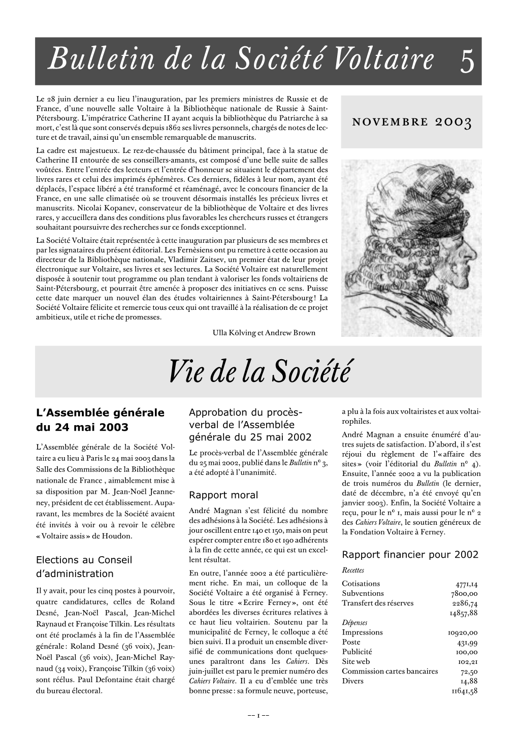 Bulletin 5, Novembre 2003