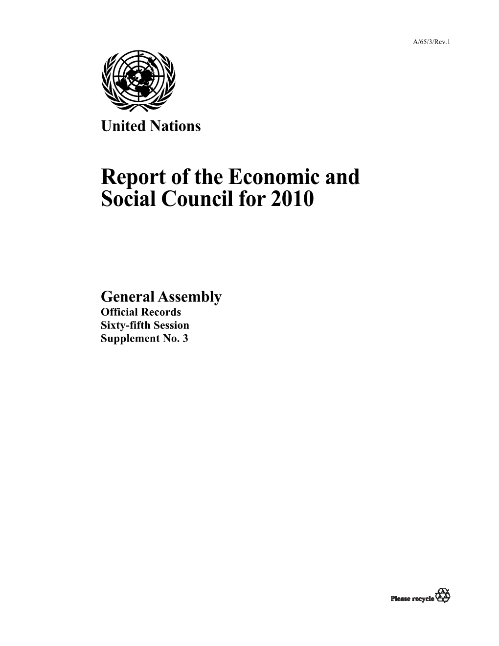 Report of the Economic and Social Council for 2010