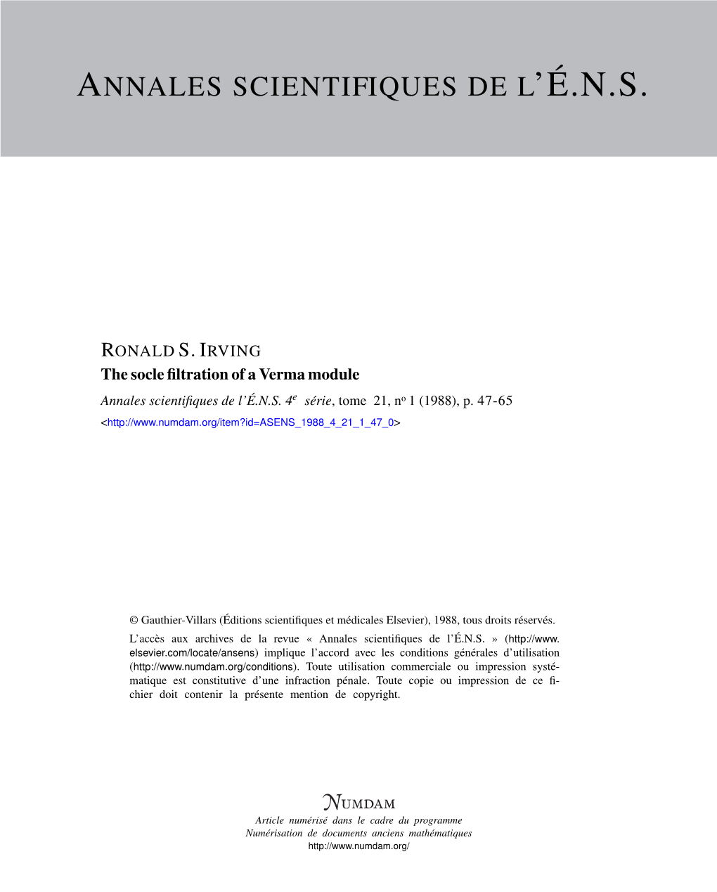 The Socle Filtration of a Verma Module