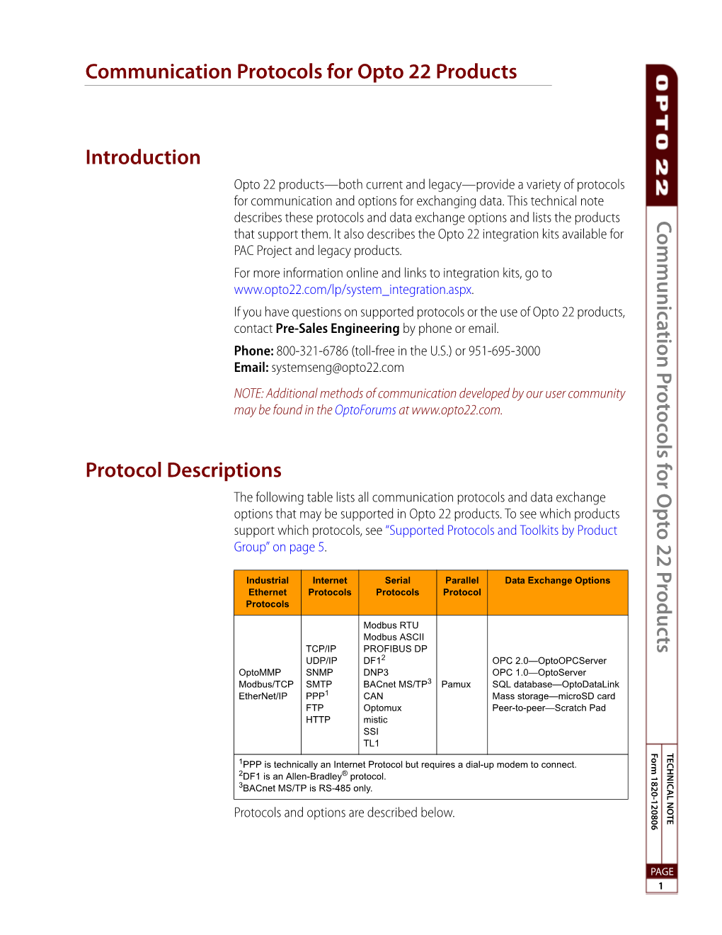 Communication Protocols for Opto 22 Products C O Mmunication