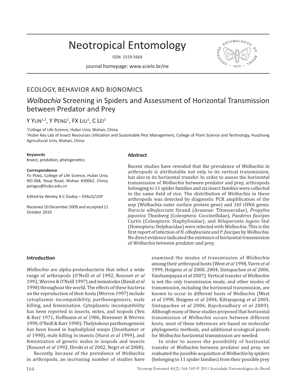 Neotropical Entomology ISSN: 1519-566X Journal Homepage