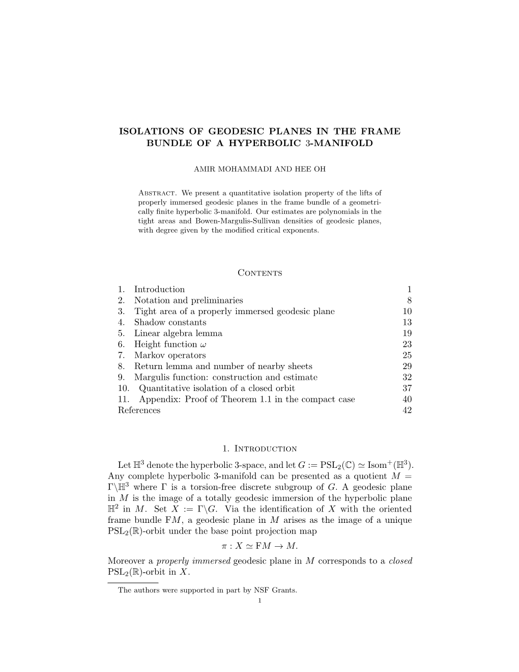 Isolations of Geodesic Planes in the Frame Bundle of a Hyperbolic 3-Manifold