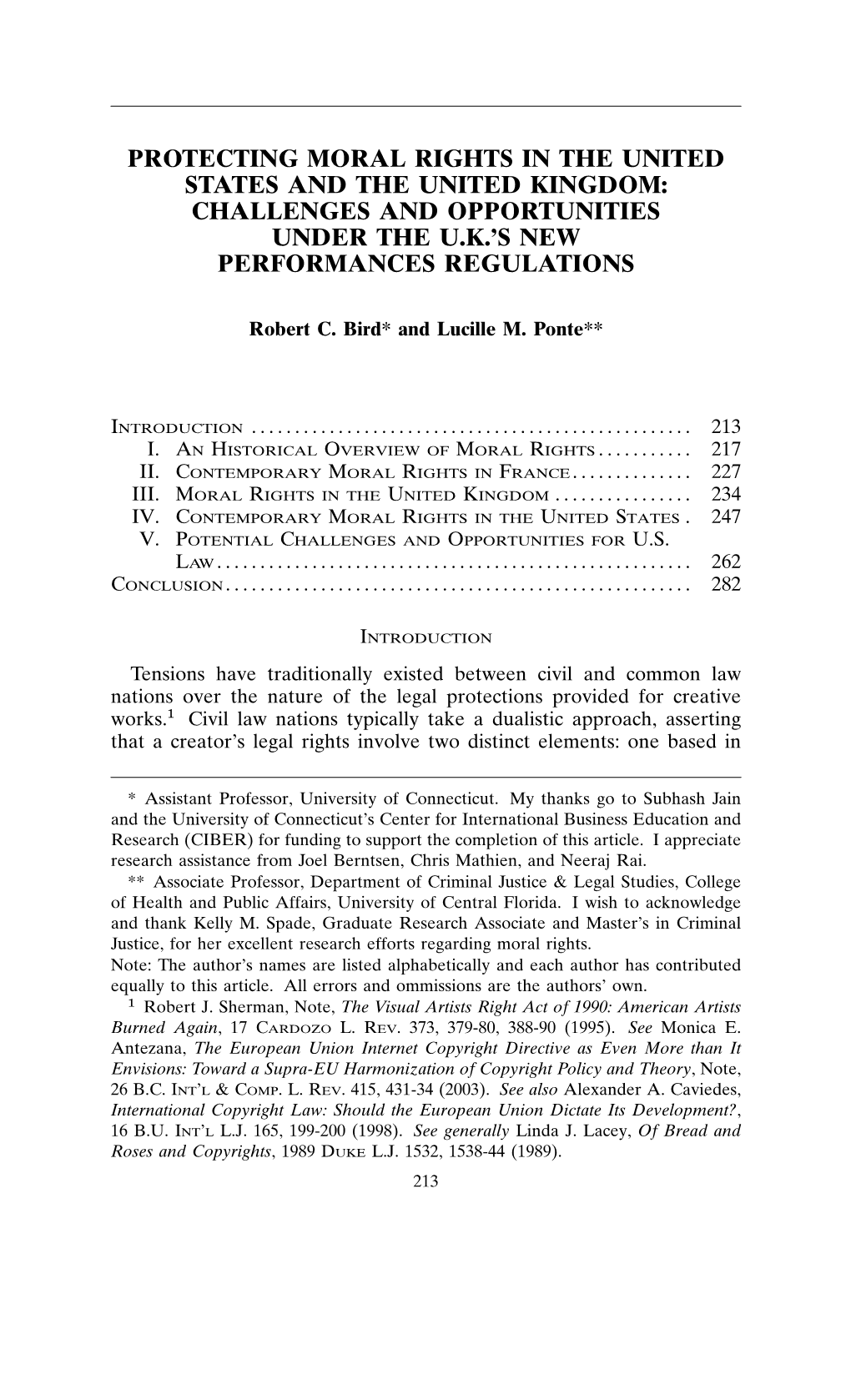 Protecting Moral Rights in the United States and the United Kingdom: Challenges and Opportunities Under the U.K.’S New Performances Regulations