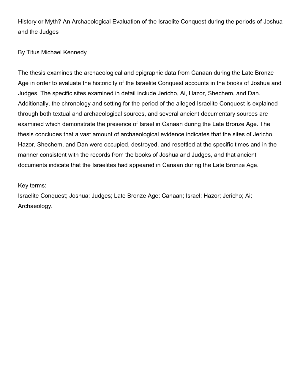 The Israelite Conquest During the Periods of Joshua and the Judges