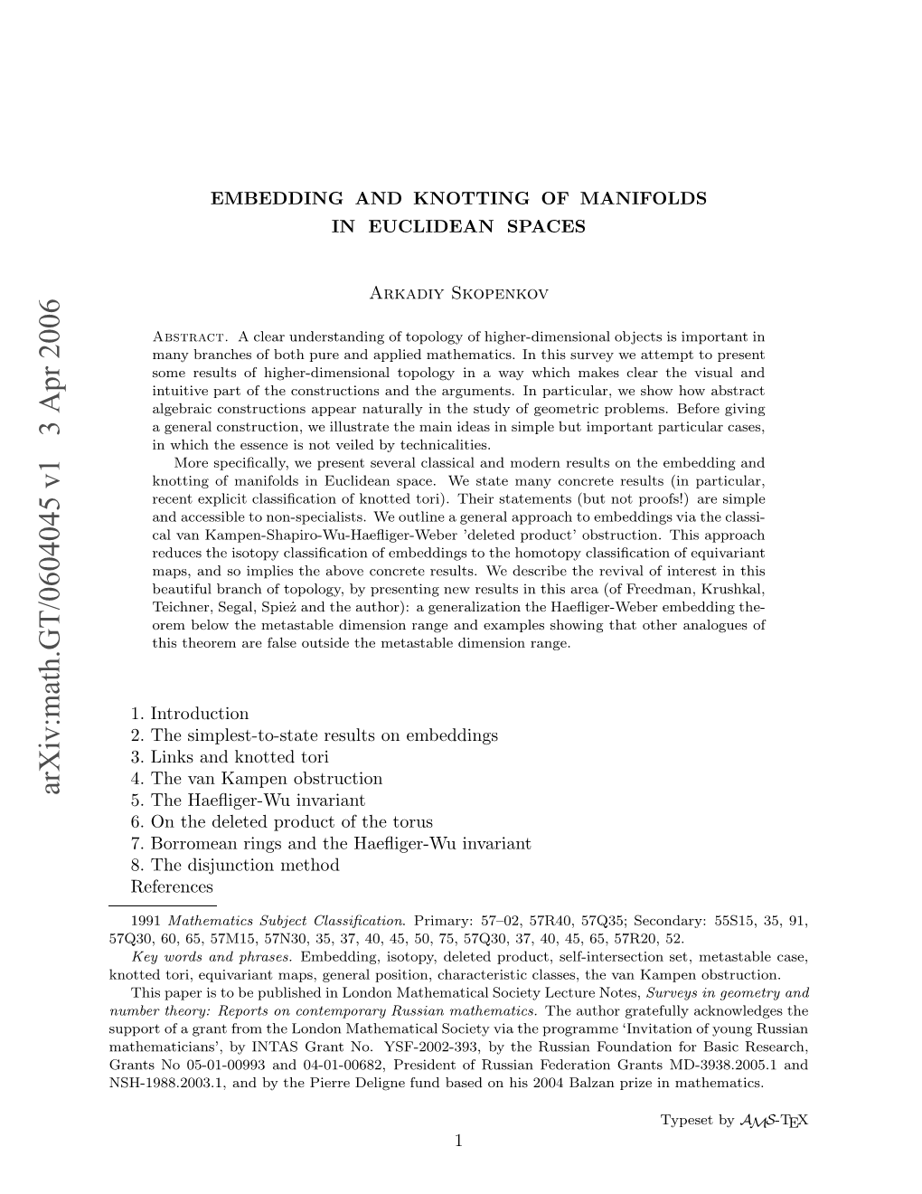 Arxiv:Math.GT/0604045 V1 3 Apr 2006