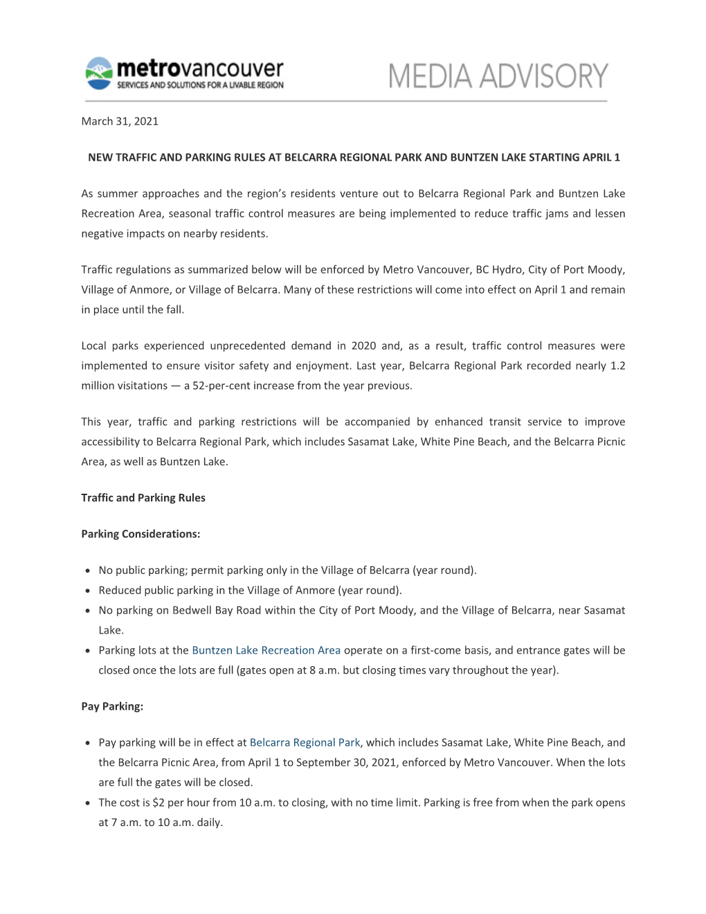 March 31, 2021 NEW TRAFFIC and PARKING RULES at BELCARRA