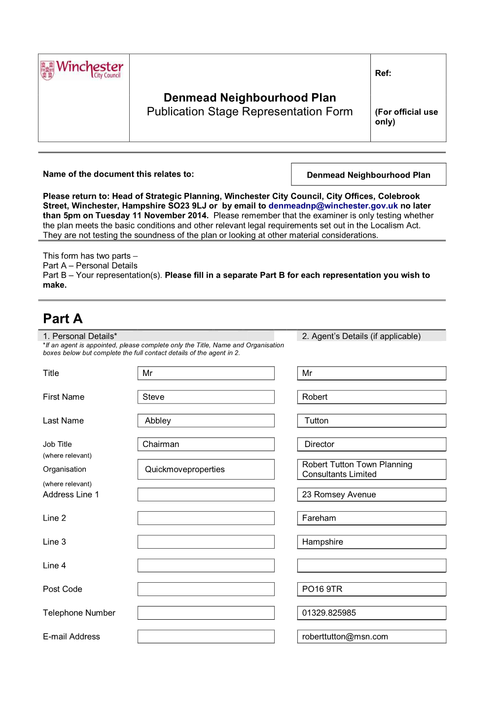 Denmead Neighbourhood Plan Proforma