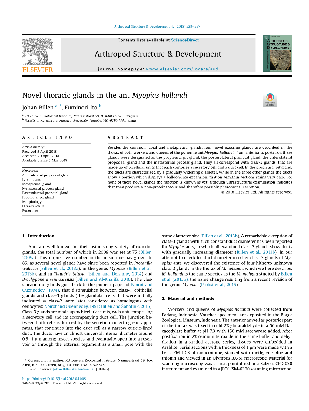 Novel Thoracic Glands in the Ant Myopias Hollandi