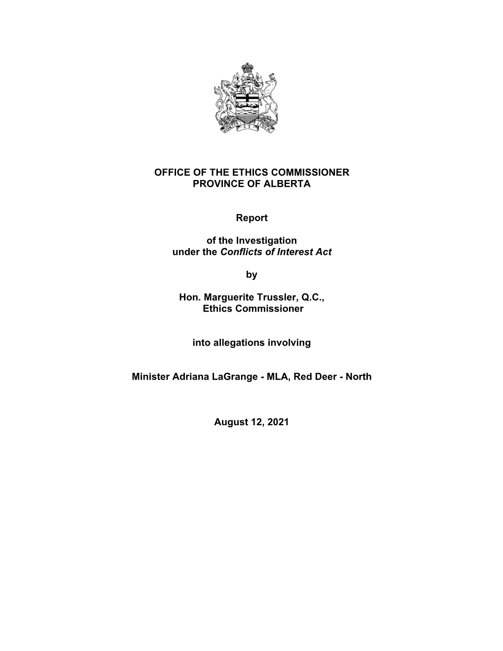 Office of the Ethics Commissioner Province of Alberta