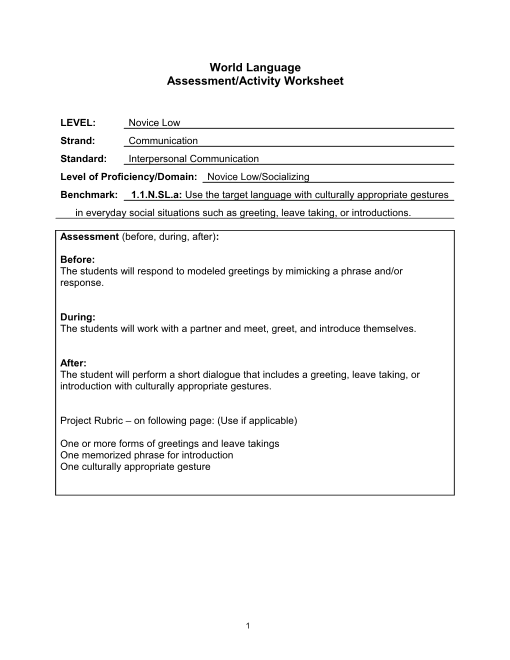 Assessment/Activity Worksheet