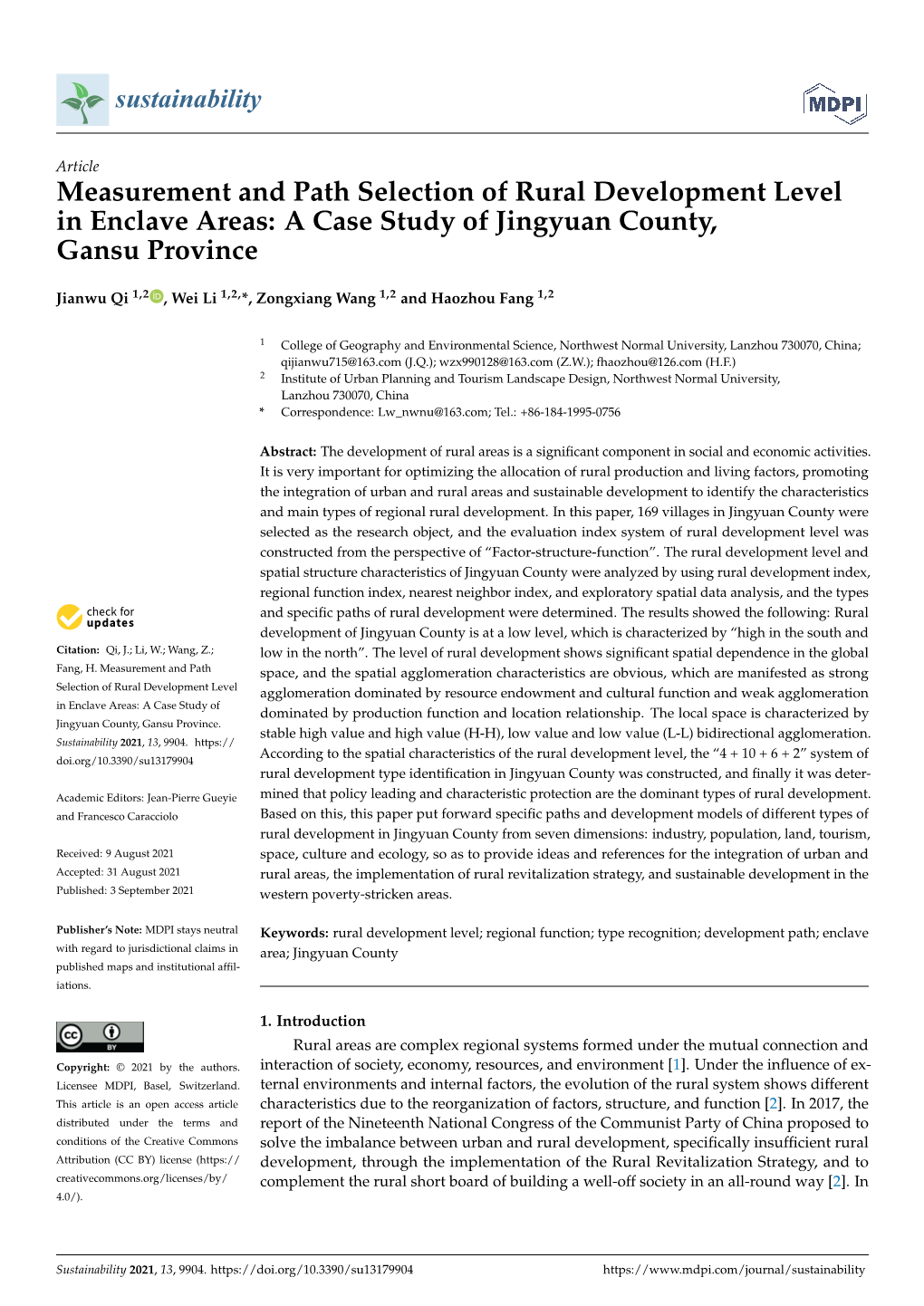 A Case Study of Jingyuan County, Gansu Province