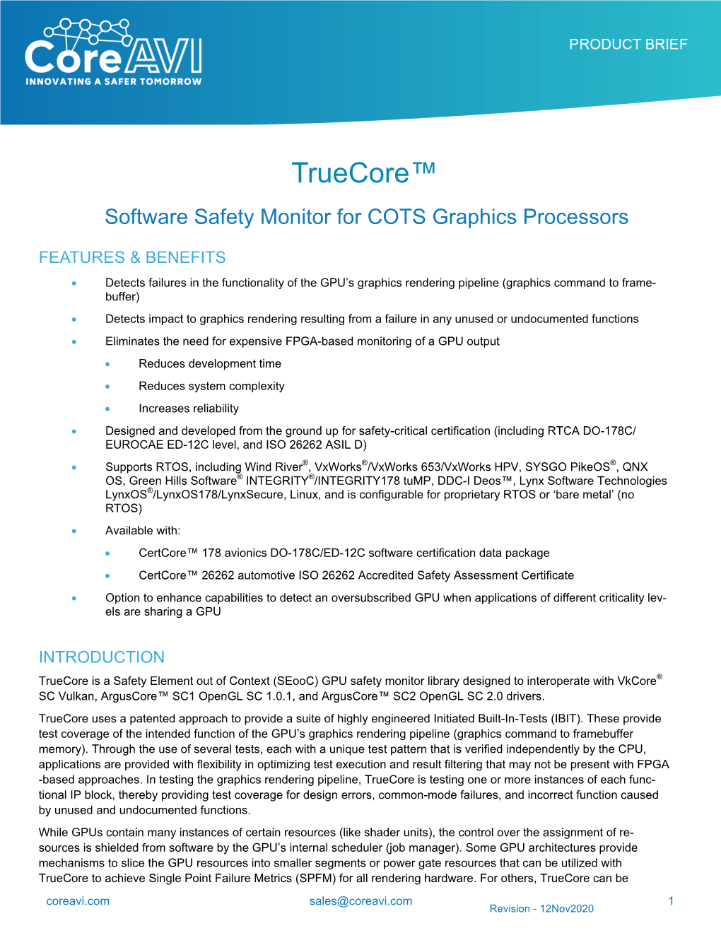 Truecore™ Software Safety Monitor for COTS Graphics Processors