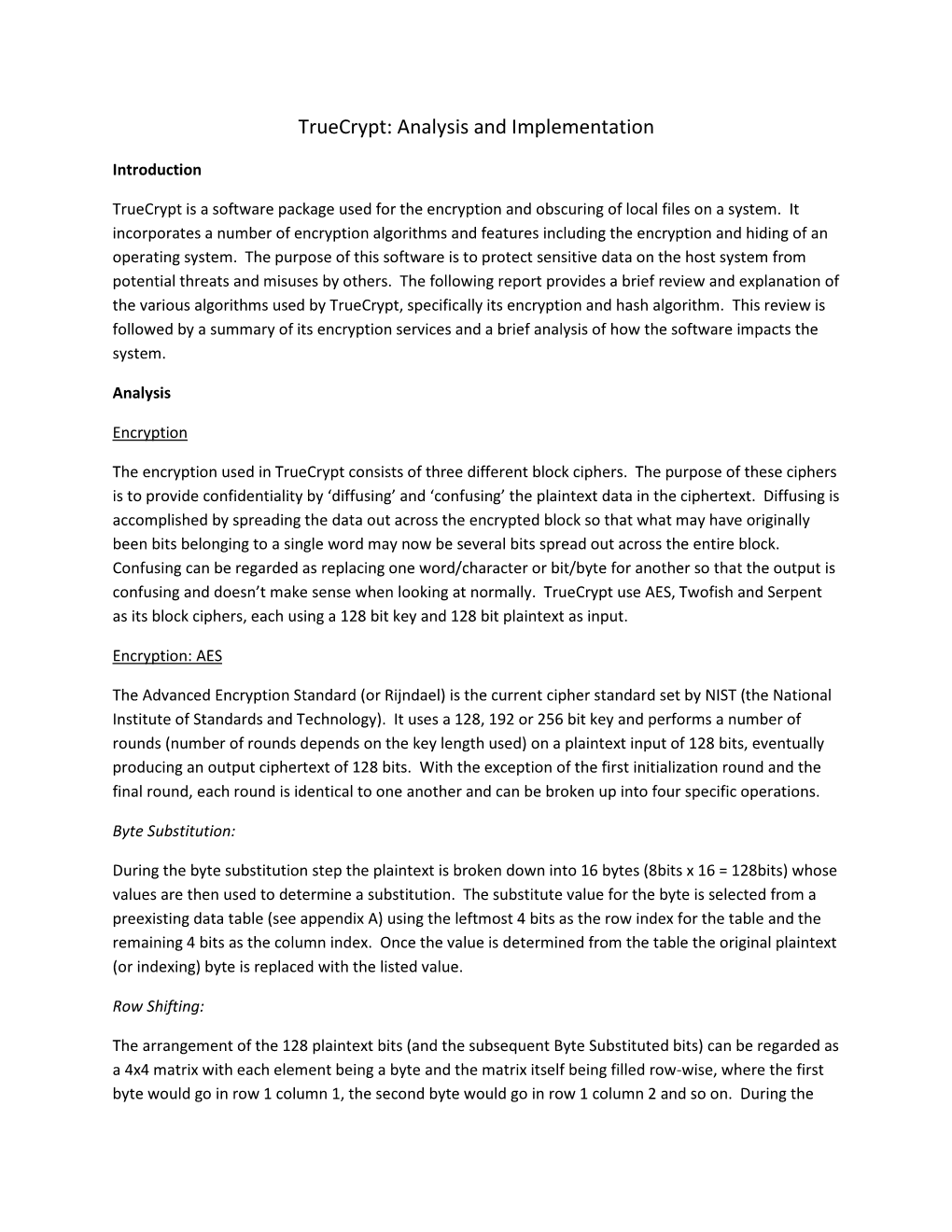 Truecrypt: Analysis and Implementation