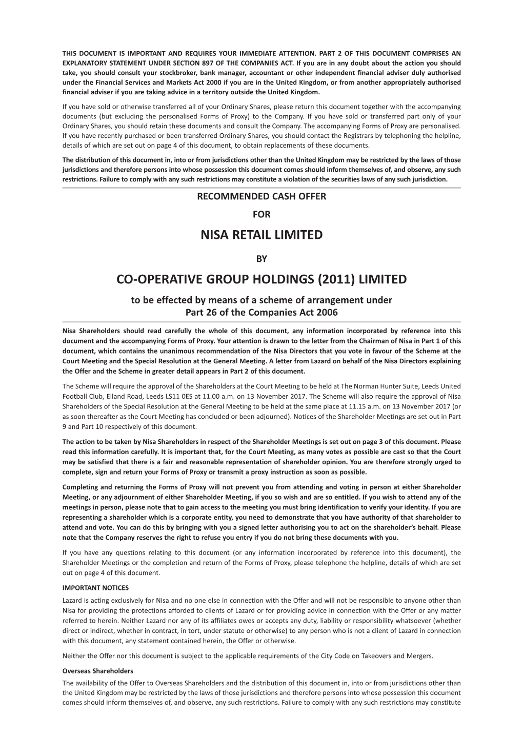 Nisa Retail Limited Cooperative Group Holdings