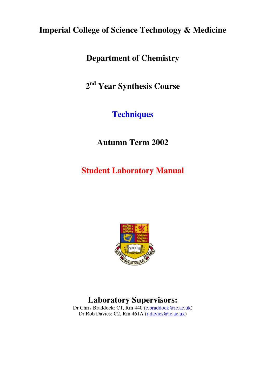 Imperial College of Science Technology & Medicine Department