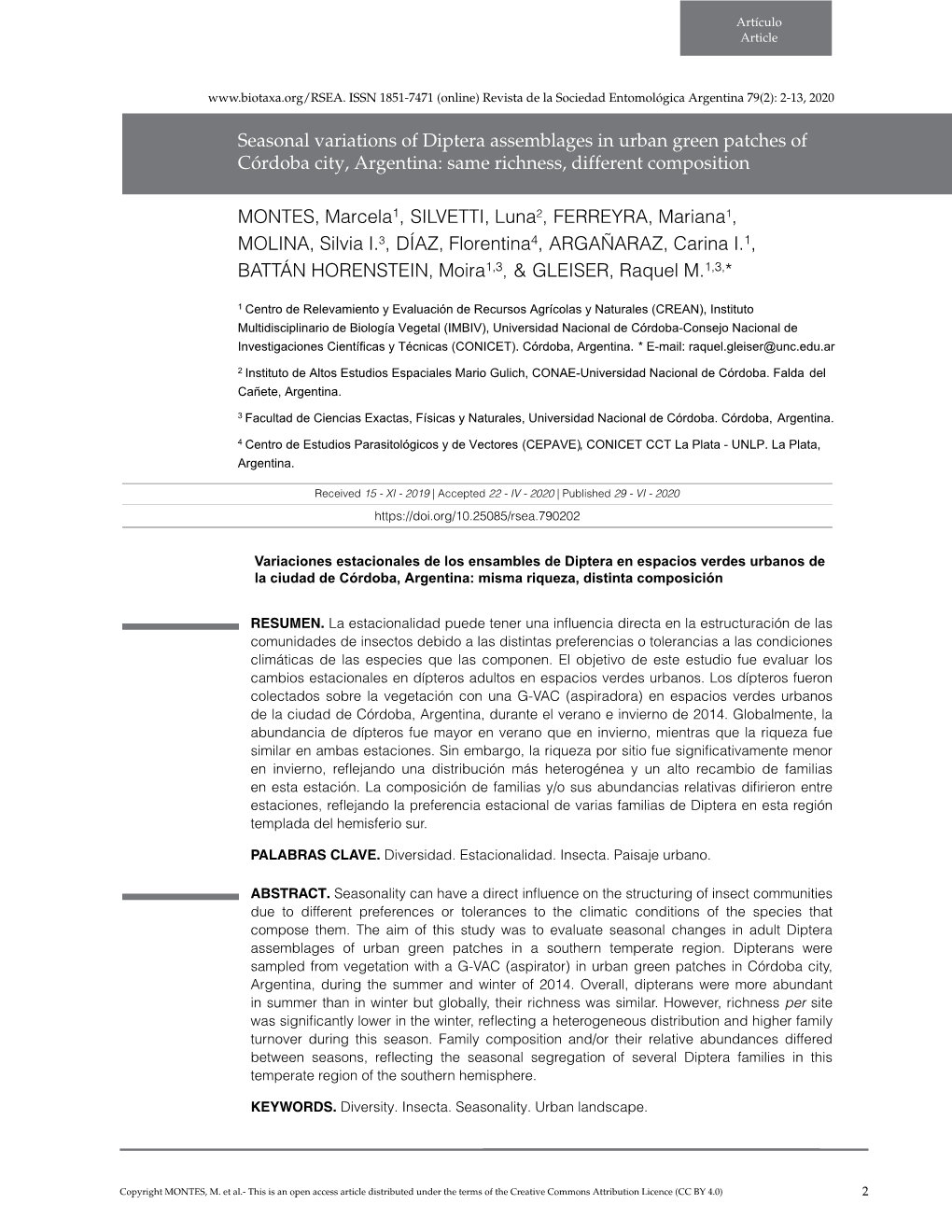 Seasonal Variations of Diptera Assemblages in Urban Green Patches of Córdoba City, Argentina: Same Richness, Different Composition