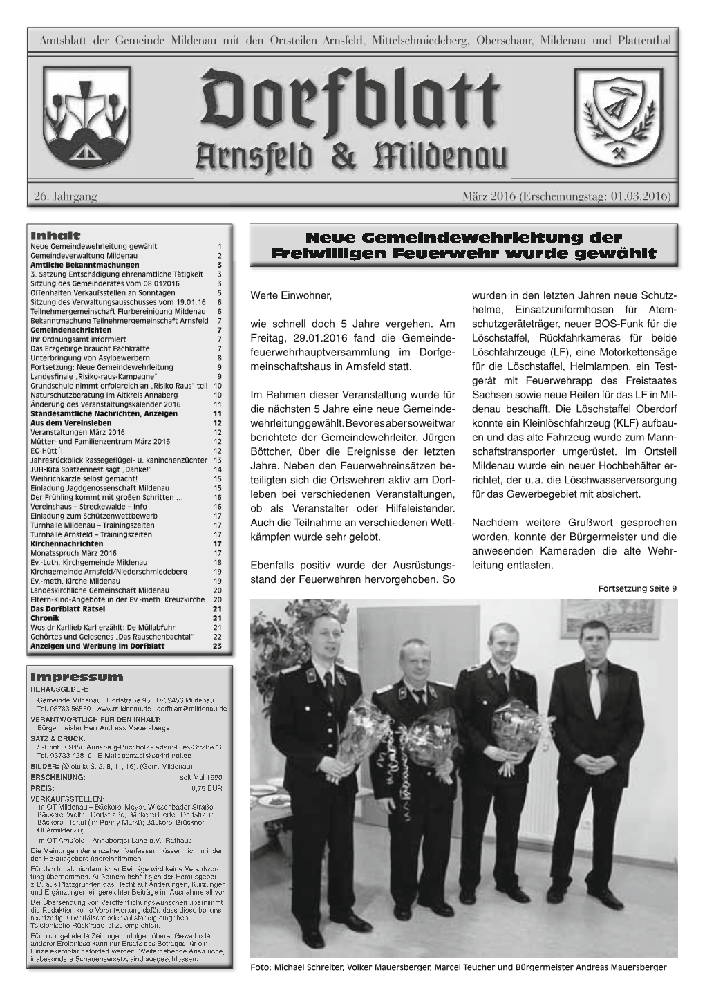 Amtsblatt Der Gemeinde Mildenau Mit Den Ortsteilen Arnsfeld, Mittelschmiedeberg, Oberschaar, Mildenau Und Plattenthal