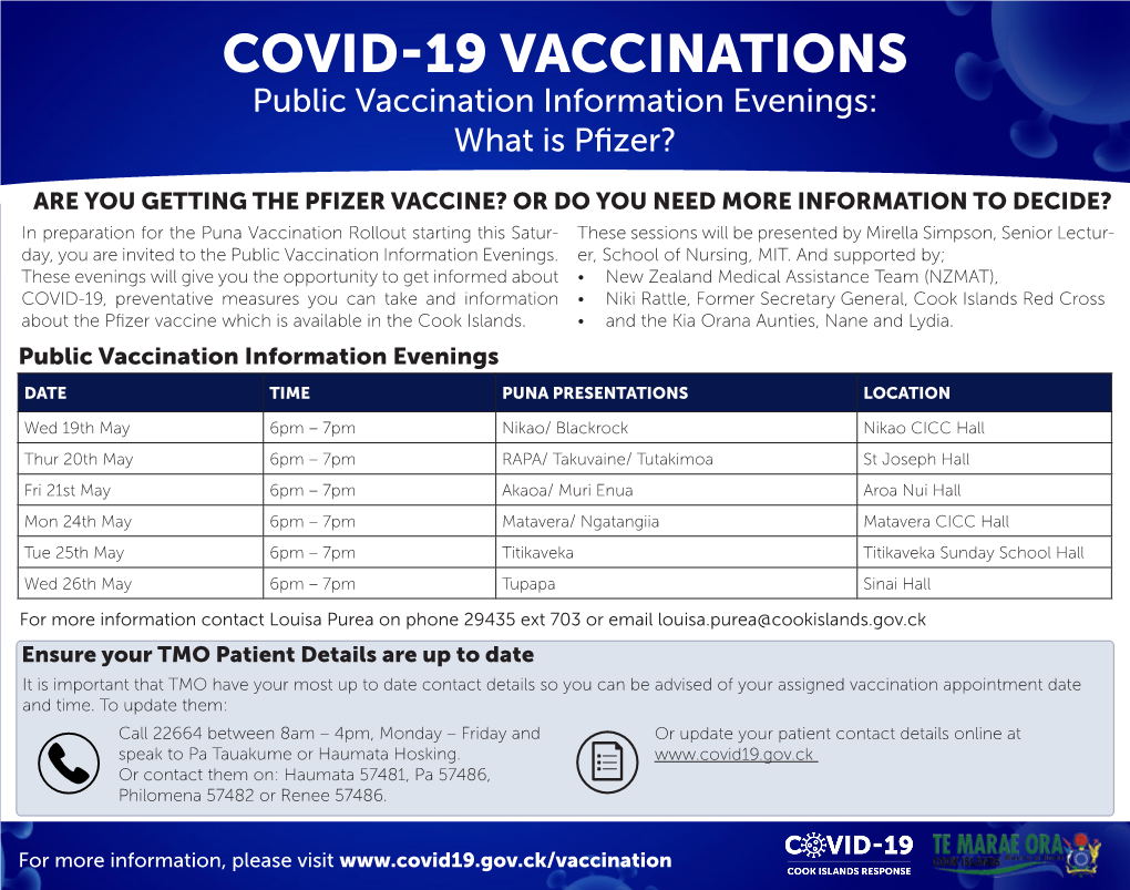 COVID-19 VACCINATIONS Public Vaccination Information Evenings: What Is Pfizer?