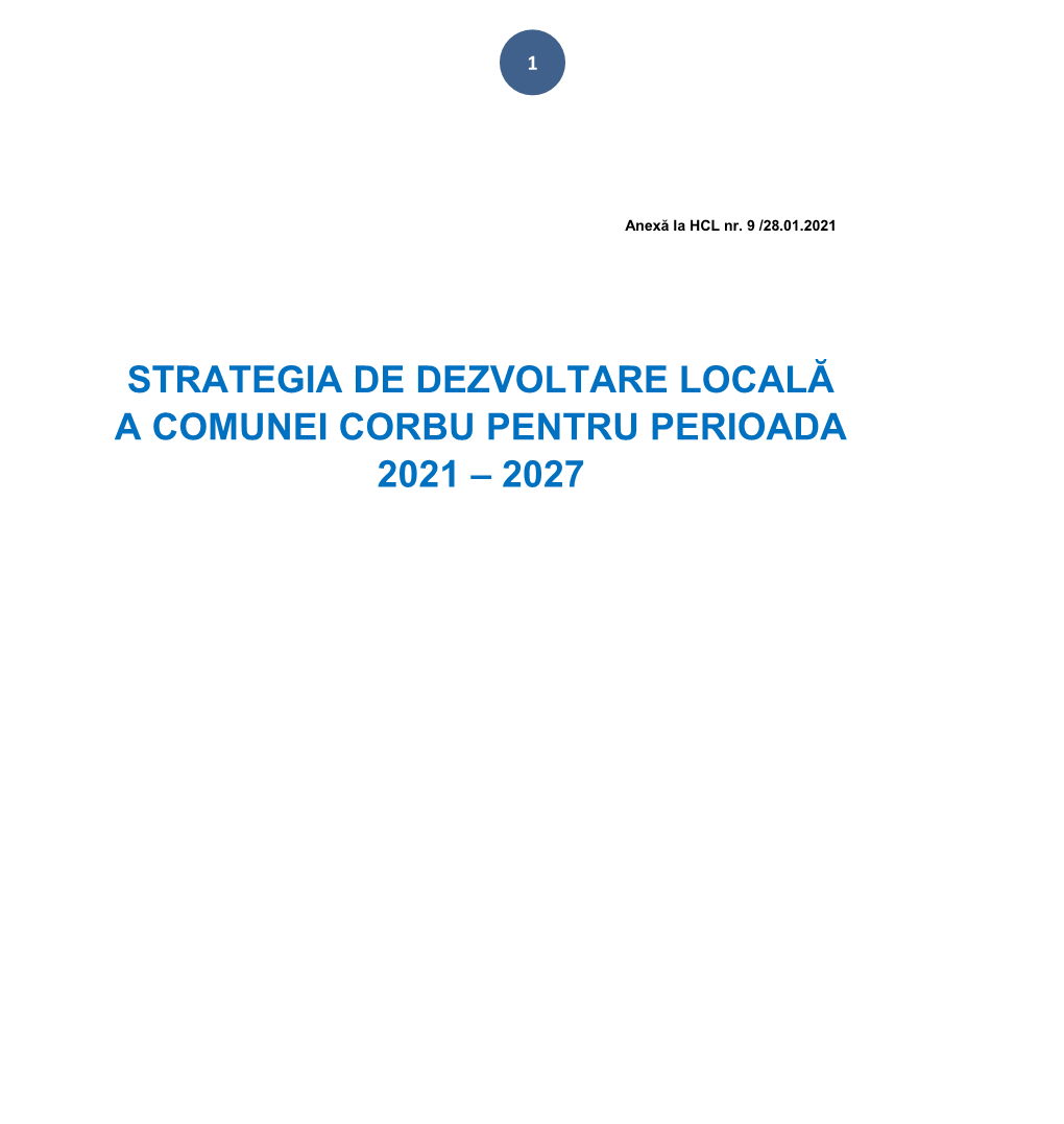Strategia De Dezvoltare Locală a Comunei Corbu Pentru Perioada 2021 – 2027