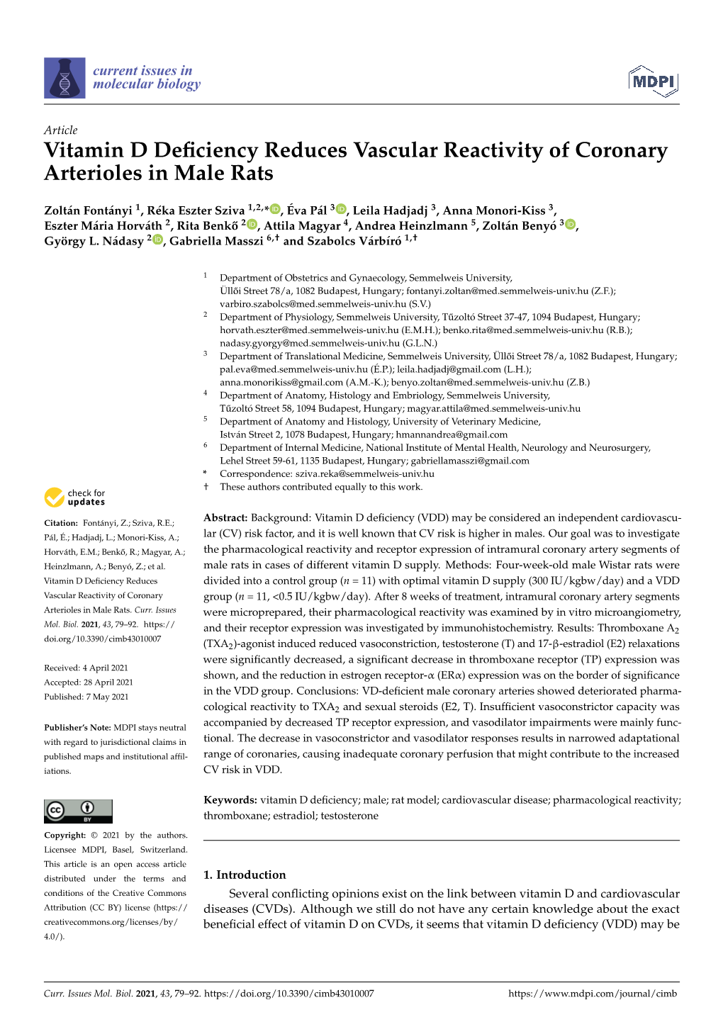 Vitamin D Deficiency Reduces Vascular Reactivity of Coronary