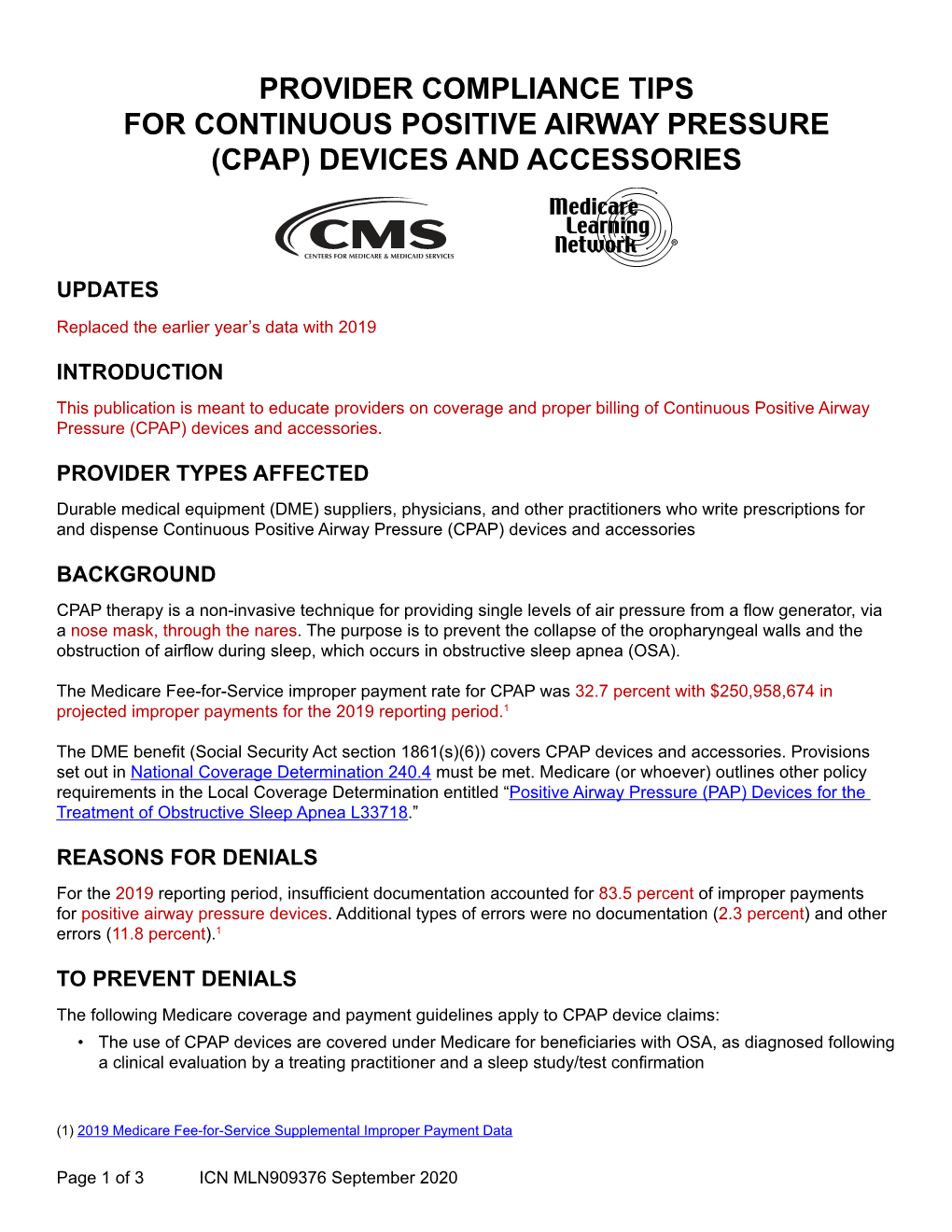 Provider Compliance Tips for Positive Airway Pressure