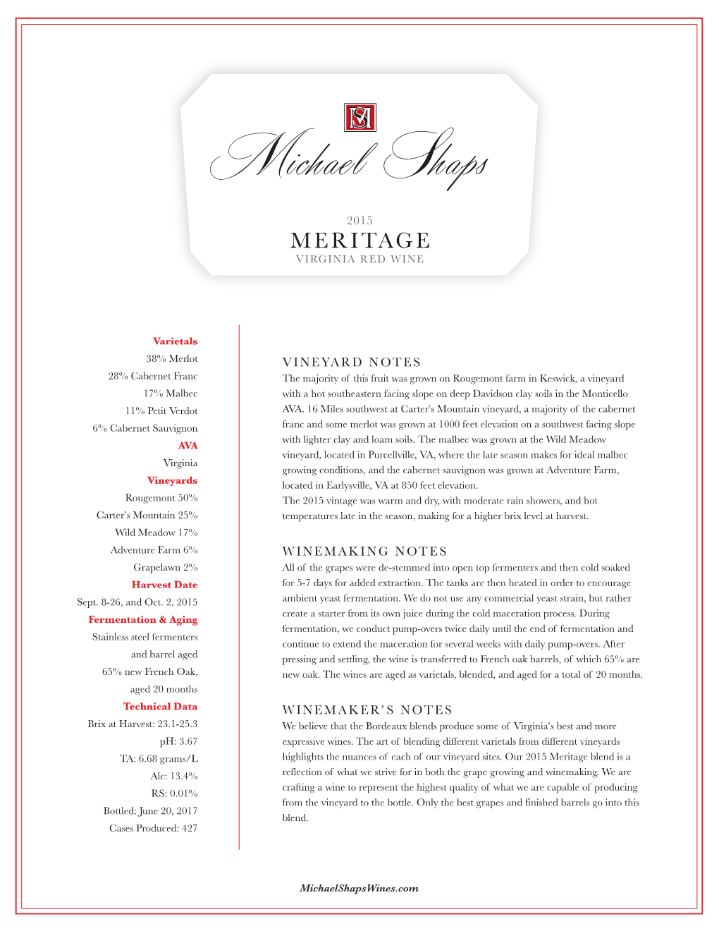 Meritage Virginia Red Wine