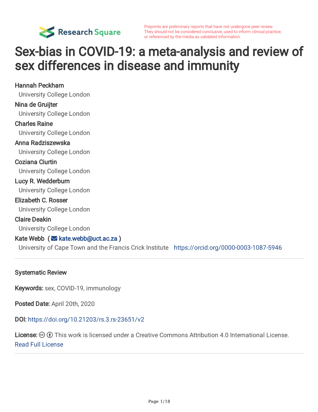 A Meta-Analysis and Review of Sex Differences in Disease and Immunity