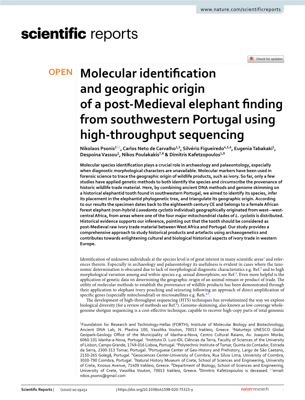 Molecular Identification and Geographic Origin of a Post