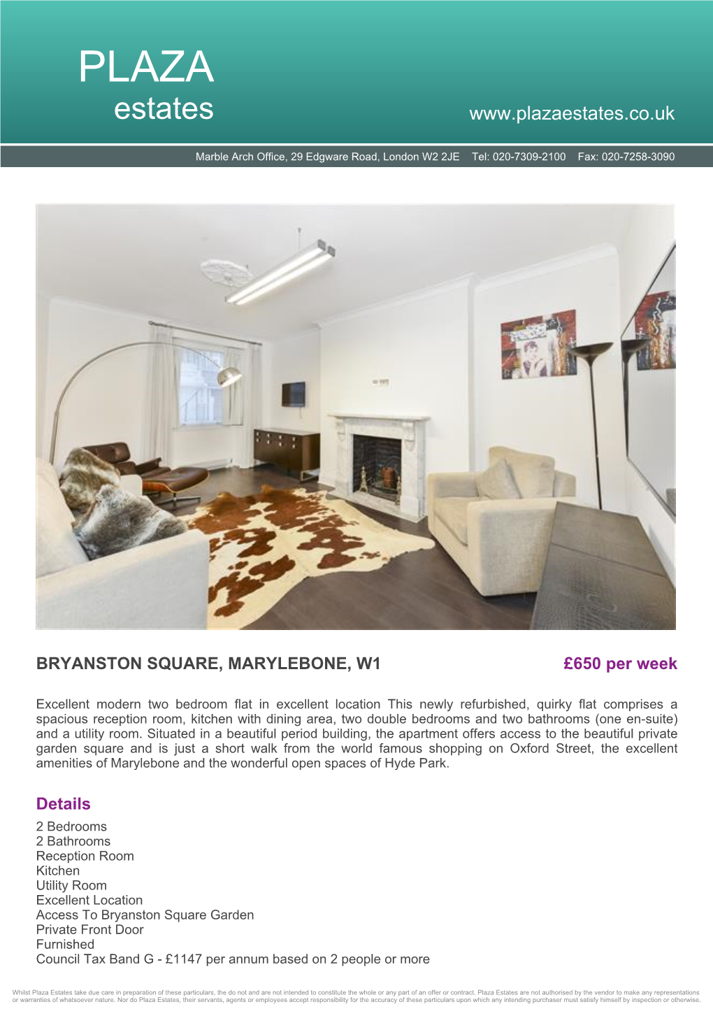 BRYANSTON SQUARE, MARYLEBONE, W1 £650 Per Week