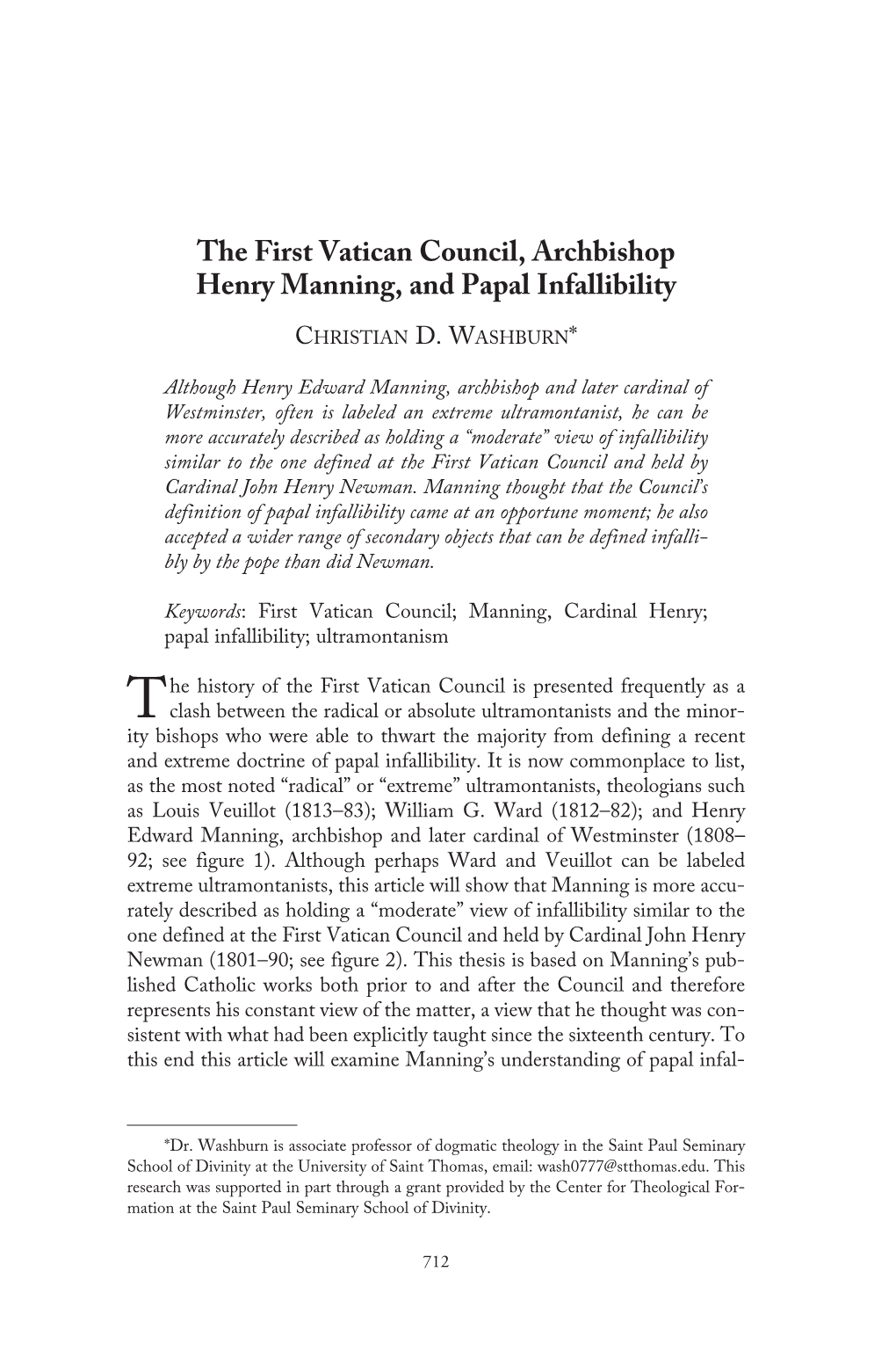 The First Vatican Council, Archbishop Henry Manning, and Papal Infallibility